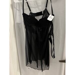 Fredericks Of Hollywood Black Two Piece Set Mesh Babydoll Teddy And Thong Sz L